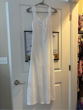White Women's Textured Sundress - Casual Maxi Dress with slit